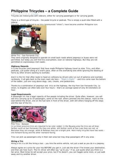 Philippine Tricycles — A Complete Guide .